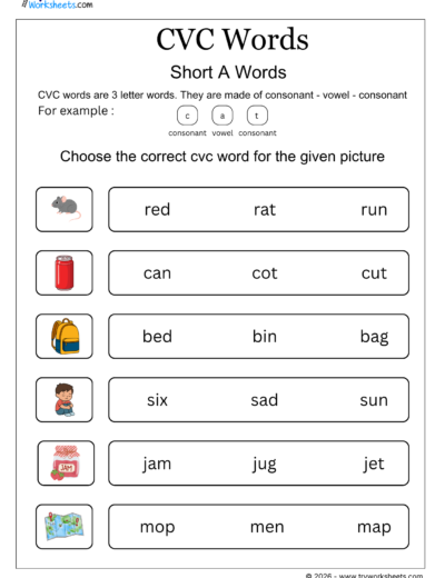 CVC Words Worksheets – Printable CVC Word Activities for Kids