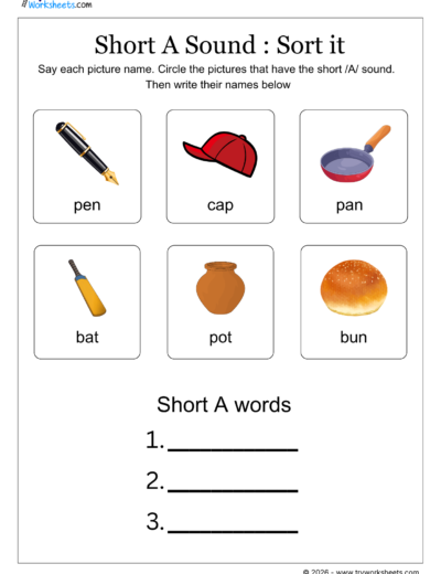 Short Vowel Sounds Worksheets-Short A