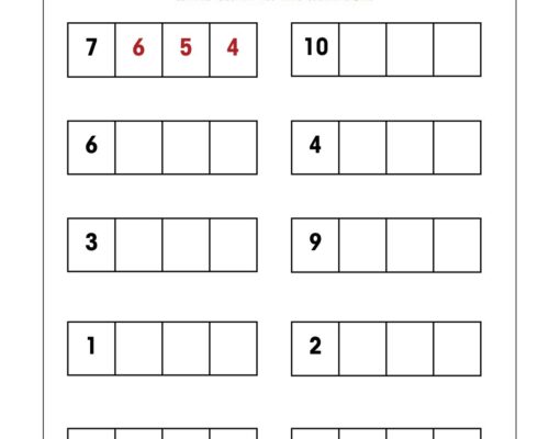 Math KG Worksheet – Backward counting