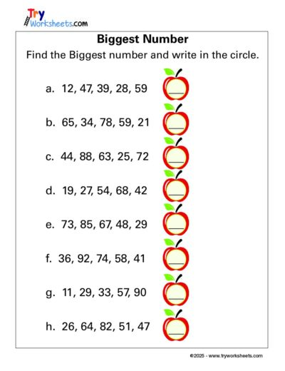 Math Grade 1 – Find the Biggest Number Worksheet for Kids