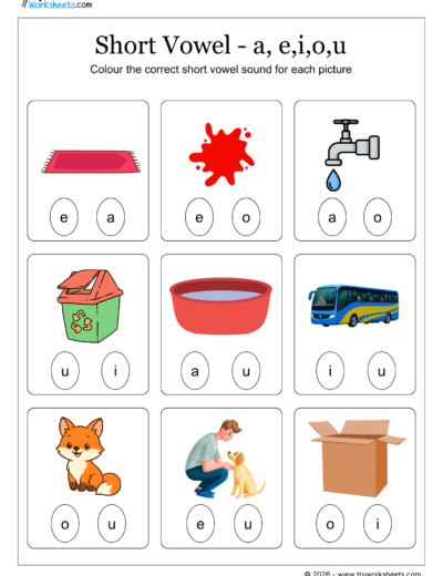 Short Vowel Sounds Coloring Worksheets – Fun Phonics Activity for Kids-E