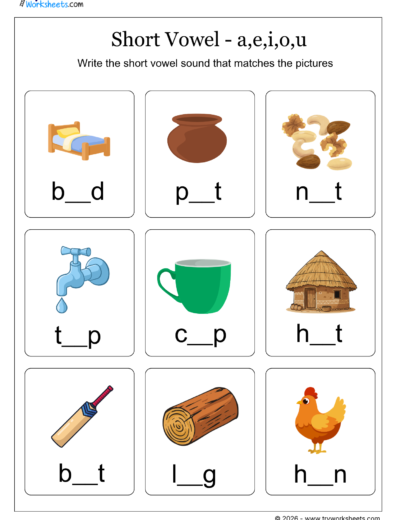 Short Vowel Sounds Worksheets – Phonics Practice for Kids-C