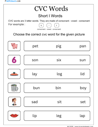 CVC Words Worksheets – Printable CVC Word Activities for Kids