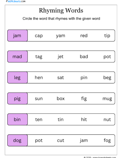 Circle the Rhyming Word – Phonics Worksheet – 3