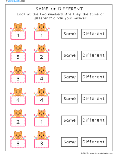 Same or Different Worksheets for Lower Kindergarten -A
