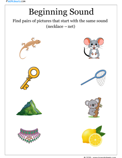 LKG- Phonics Worksheet-Match the Pictures with the Same Beginning Sound -3