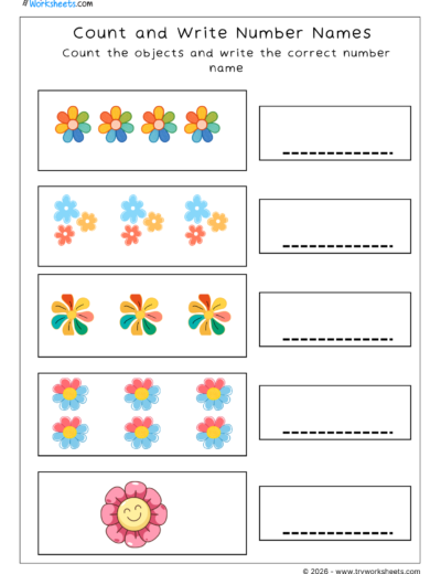 Number Names Worksheets-Count and Write Number Names-C