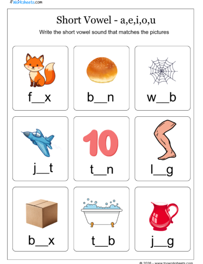 Short Vowel Sounds Worksheets – Phonics Practice for Kids-B