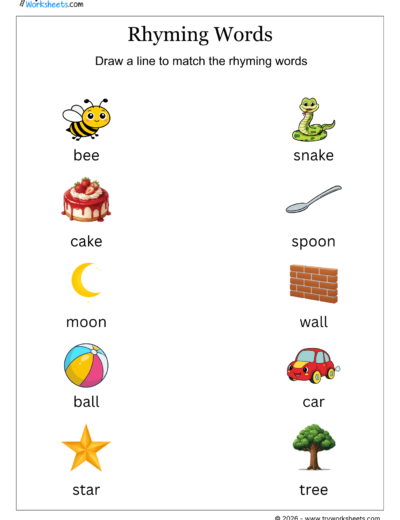 Rhyming Words Matching Worksheet for Kids | Phonics Activity