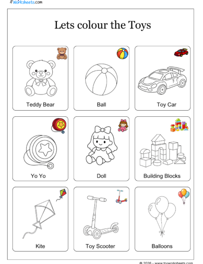 Theme-Based Coloring Worksheets for Kids-Toys
