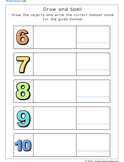 Number Names 1 to 10 – Draw and Spell