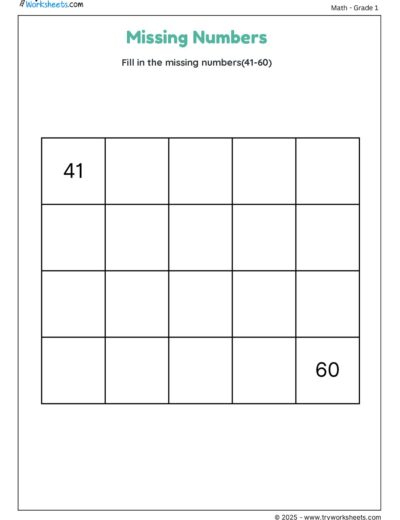 Missing Numbers: Fill in Numbers 41 to 60