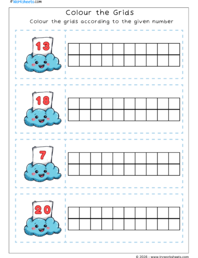 Counting Numbers Worksheets for Kids | Color thr Grids – A
