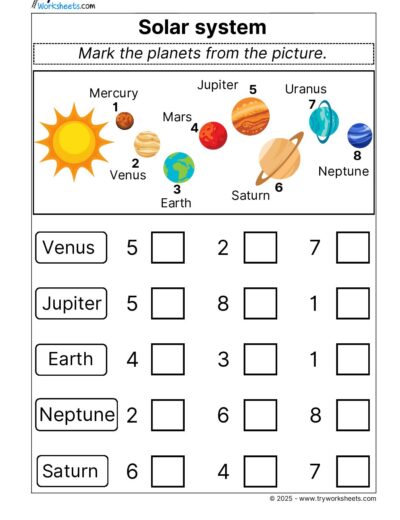 Science Grade 1 Worksheet – Solar system