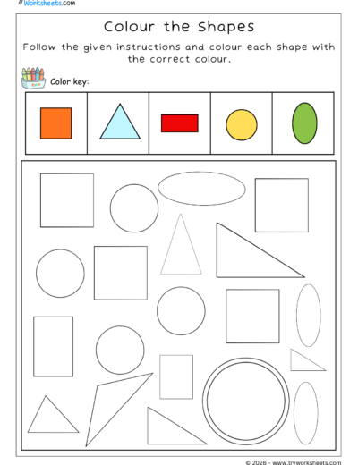 LKG Shapes Worksheets- Colour the Shapes