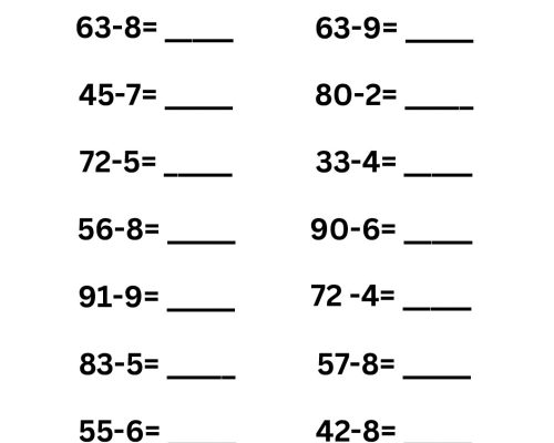 Maths – Grade 3 – Subtraction 1