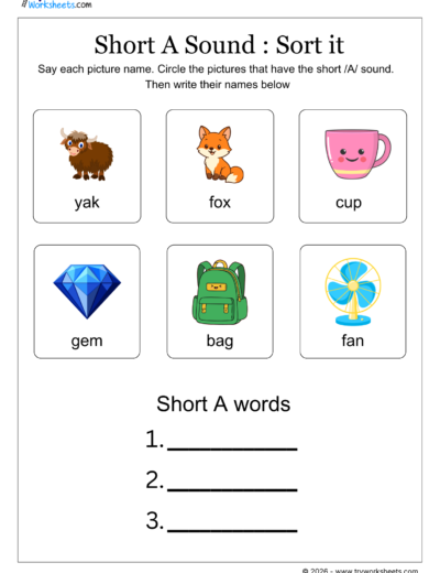Short Vowel Sounds Worksheets-Short -A