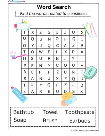 Science Grade 3 Worksheets – Word search cleanliness