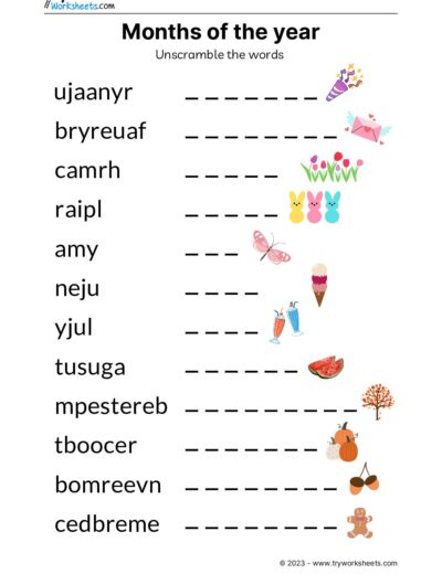 Months of the year – Unscramble the words