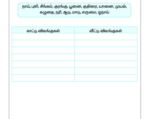 Tamil – Grade 2 Worksheet – Domestic and Wild Animals