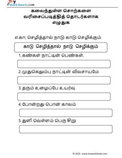 Tamil Worksheets – Grade 5 – Frame Sentence
