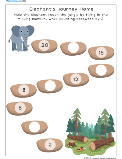 Forward and Backward Counting Worksheets-Elephant’s Journey to home