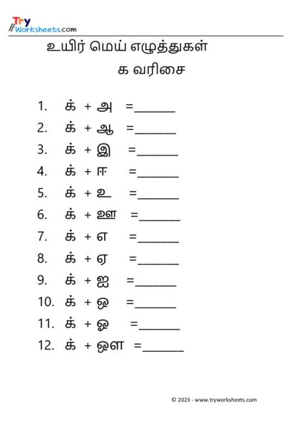 உயிர் மெய் எழுத்துகள் – க வரிசை