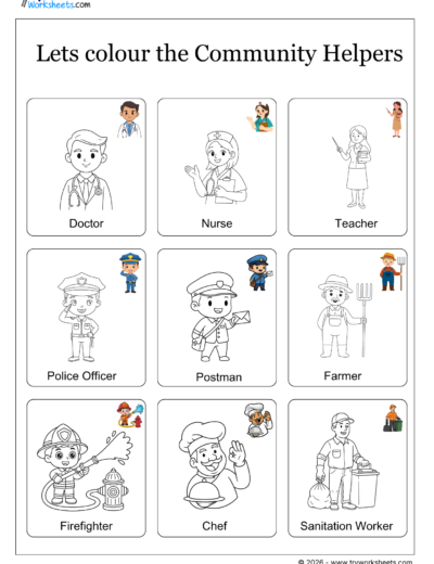 Theme-Based Coloring Worksheets for Kids-Community Helpers