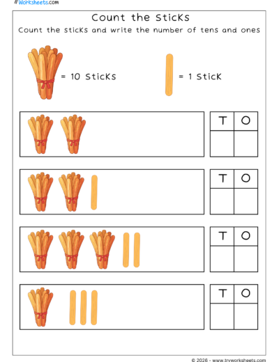 Counting Numbers Worksheets for Kids -Count the Sticks