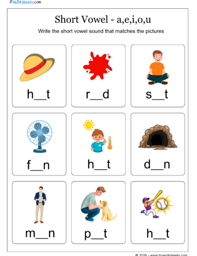 Short Vowel Sounds Worksheets – Phonics Practice for Kids-D