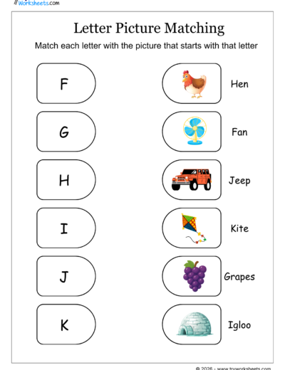 Letter and Picture Matching Worksheets | Phonics Activity for Kids-B