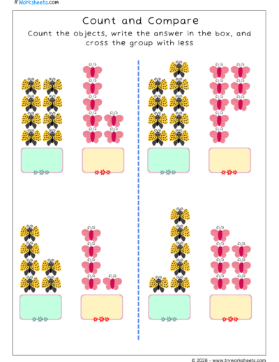 Comparing Numbers Worksheets for Kids | Count and Compare- A
