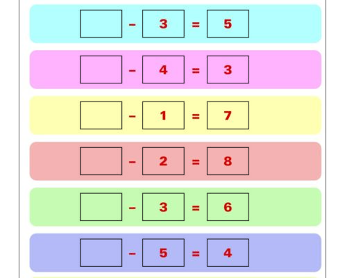Math Grade 1 – Missing Minuends Worksheet with Fill-in Answers