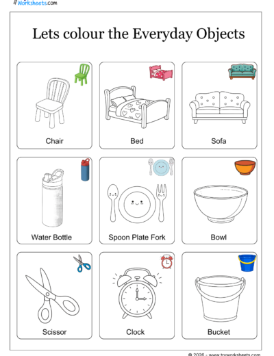 Theme-Based Coloring Worksheets for Kids-Daily Objects