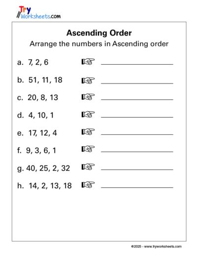 Math – Grade 1: Ascending Order Worksheet | Arrange Numbers