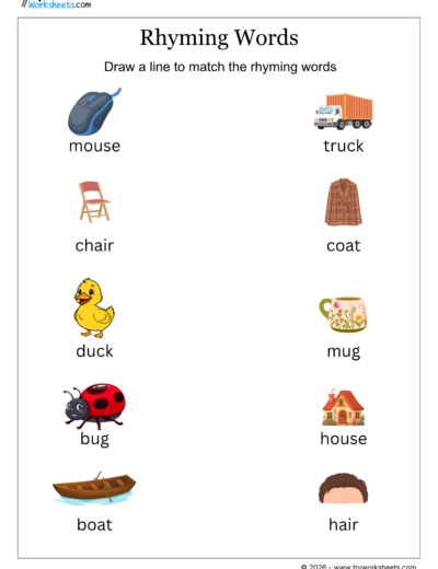 Rhyming Words Matching Worksheet for Kids | Phonics Activity