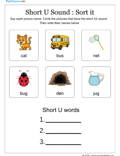Short Vowel Sounds Worksheets – Short U