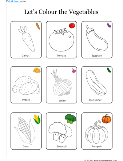 Theme-Based Coloring Worksheets for Kids-Vegetables