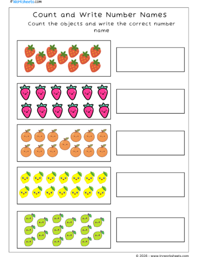 Number Names Worksheets-Count and Write Number Names-B