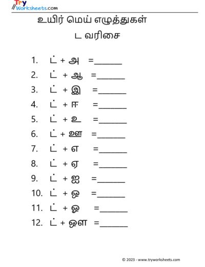 உயிர் மெய் எழுத்துகள் – ட வரிசை
