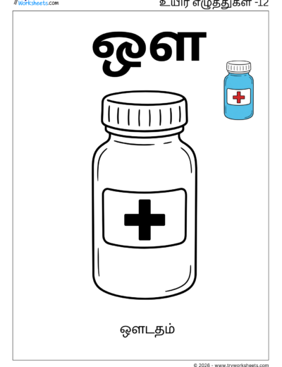 Uyir Eluthukkal Coloring Worksheet (ஔ) | Tamil Vowels Worksheet for Kids