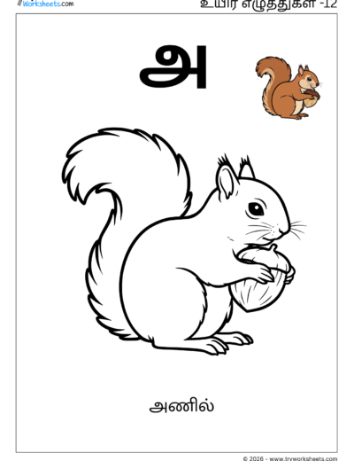 Uyir Eluthukkal Coloring Worksheet (அ) | Tamil Vowels Worksheet for Kids