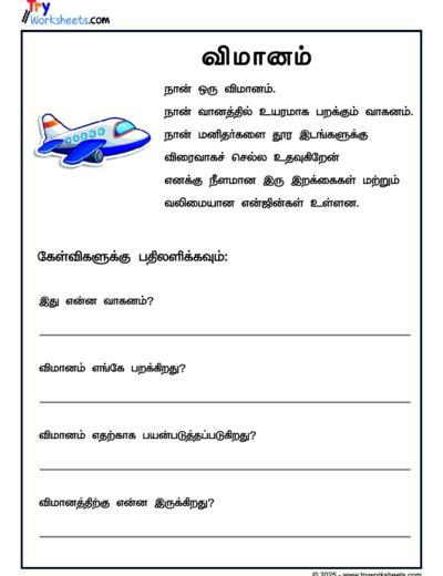 Tamil Prose Comprehension – Aero Plane