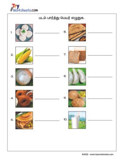 Tamil – Grade 2 Worksheet – Look at the Picture and Write the Name
