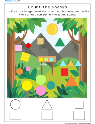 LKG Shapes Worksheets -Count the shapes