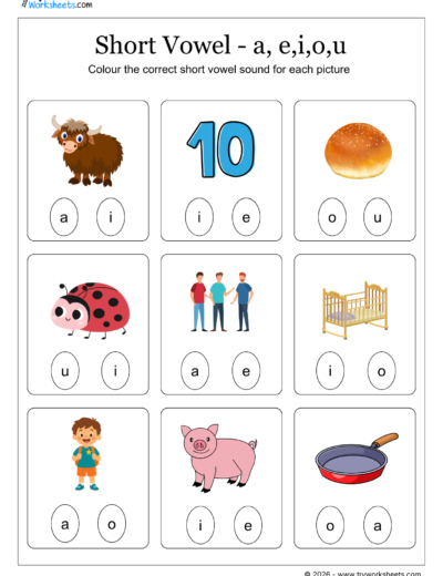 Short Vowel Sounds Coloring Worksheets – Fun Phonics Activity for Kids-A