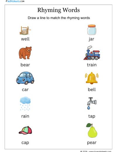 Rhyming Words Matching Worksheet for Kids | Phonics Activity