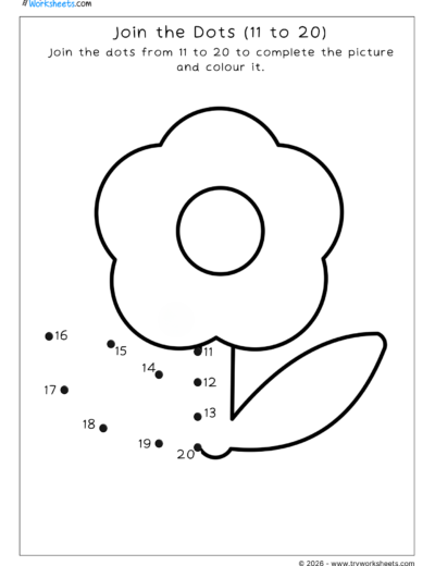 Math – Dot to Dot Worksheet 11 to 20 – A