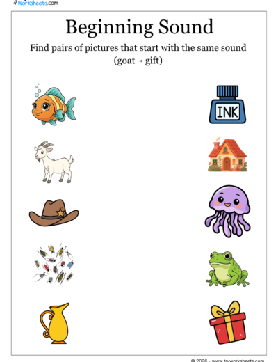 LKG Beginning Sounds Worksheets | Find Picture Pairs with the Same Sound-2