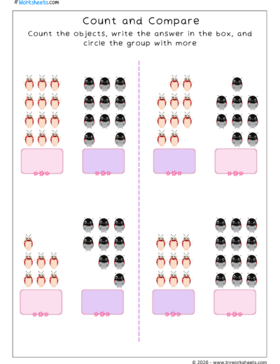 Comparing Numbers Worksheets for Kids | Count and Compare- B
